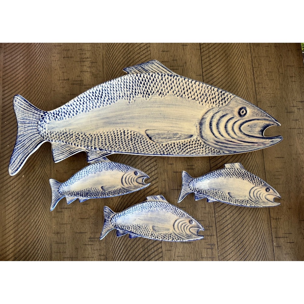 Vintage Harry & David 4-Piece Fish Serving Set Large 19" Platter & (3) 7" Plates